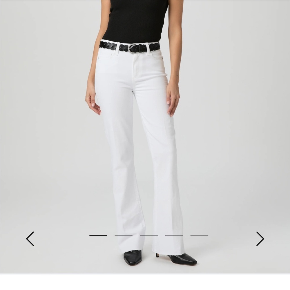 Paige Laurel Canyon Jean High Rise White Boot Cut Raw Hem Designer Sz 34
